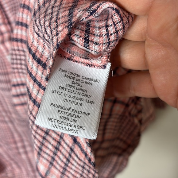 Joie 100% Linen Plaid Button Down Shirt size M in coral pink and blue - Picture 6 of 8